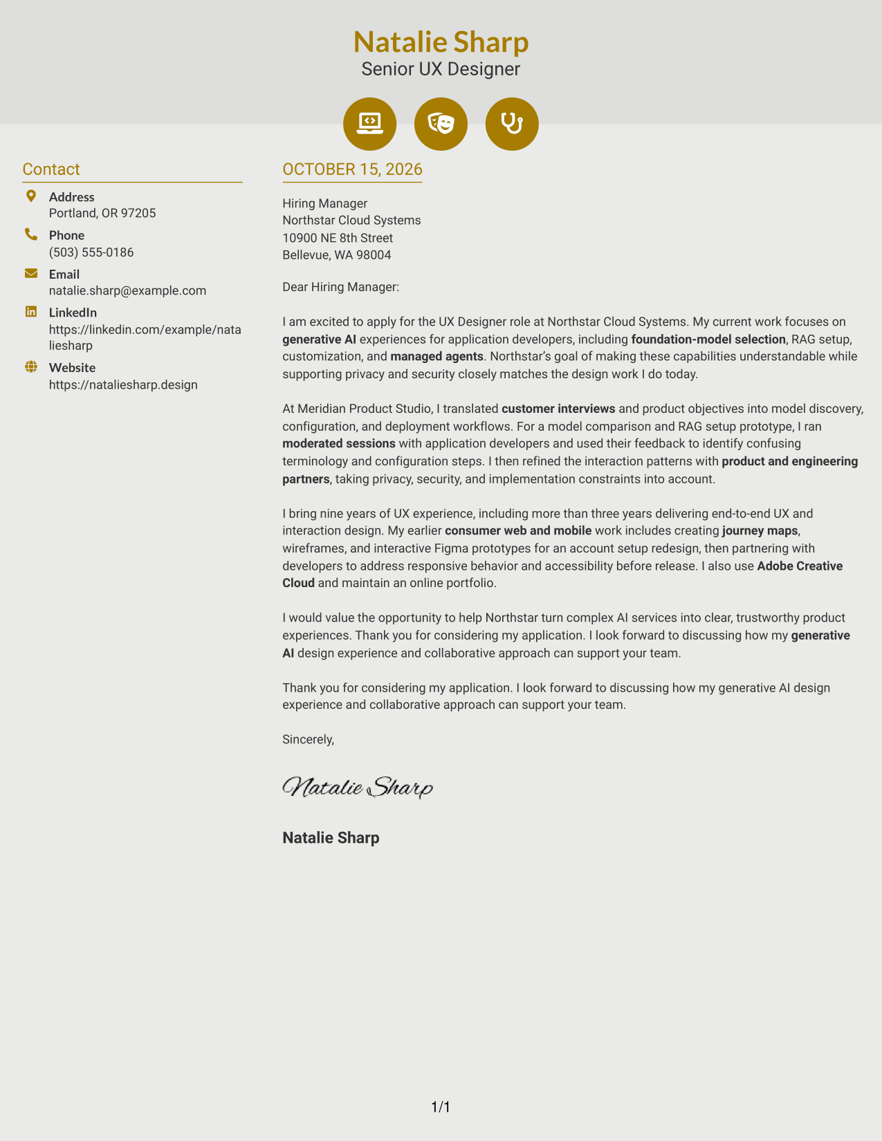 Cover letter example — page 1