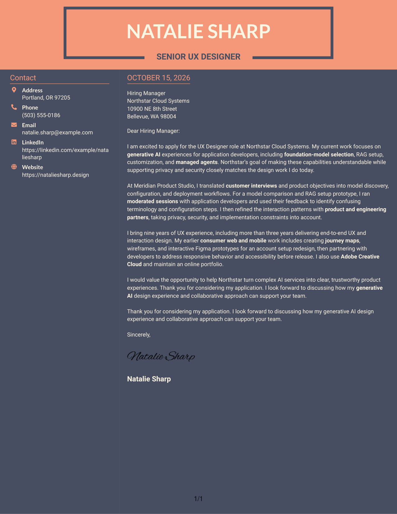Cover letter example — page 1