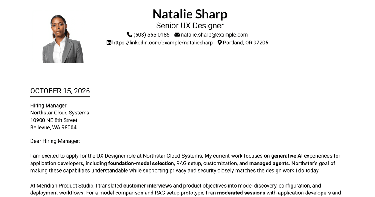 7 UX Designer - AI/ML Cover Letter Templates with Example