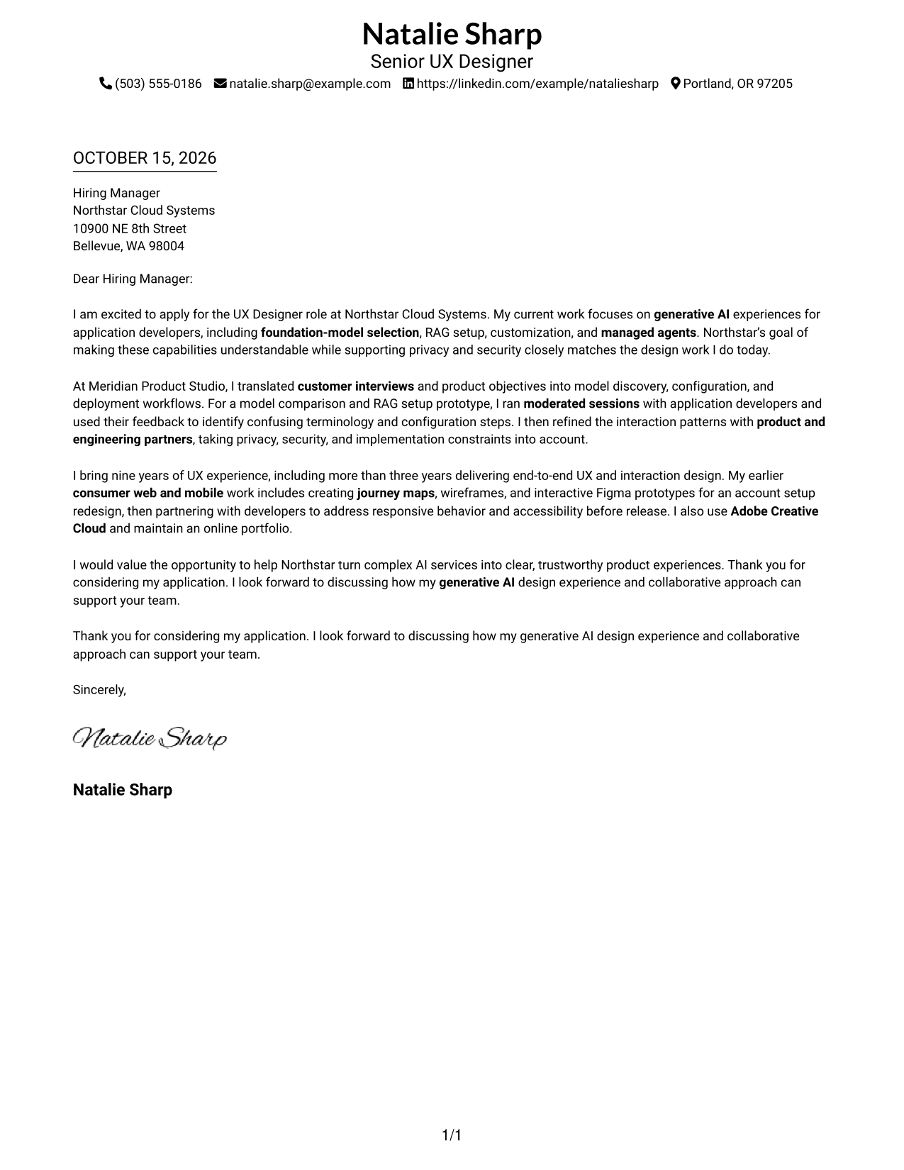 Cover letter example — page 1