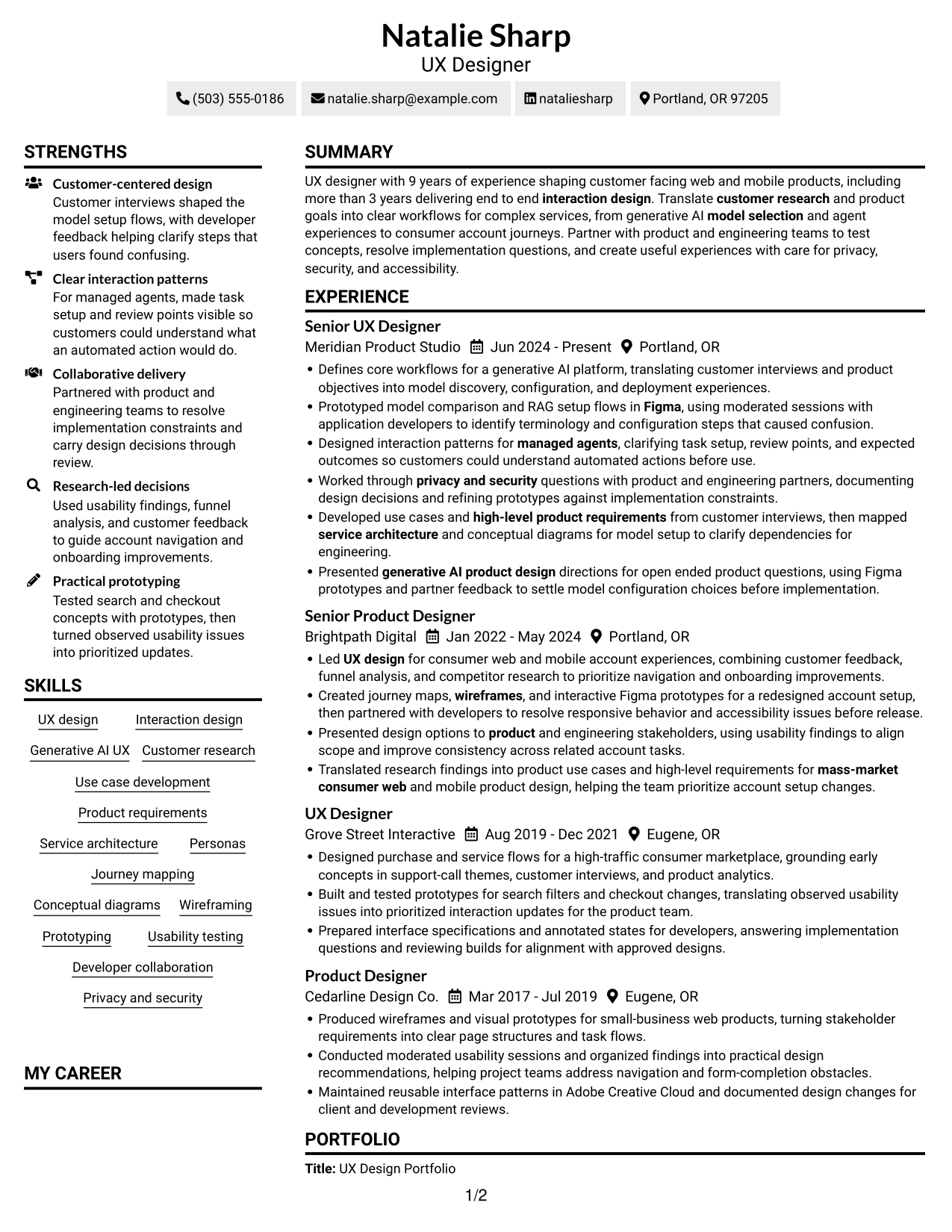 Resume example — page 1