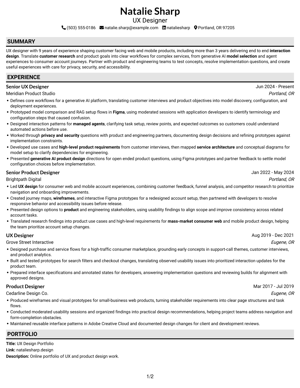 Resume example — page 1