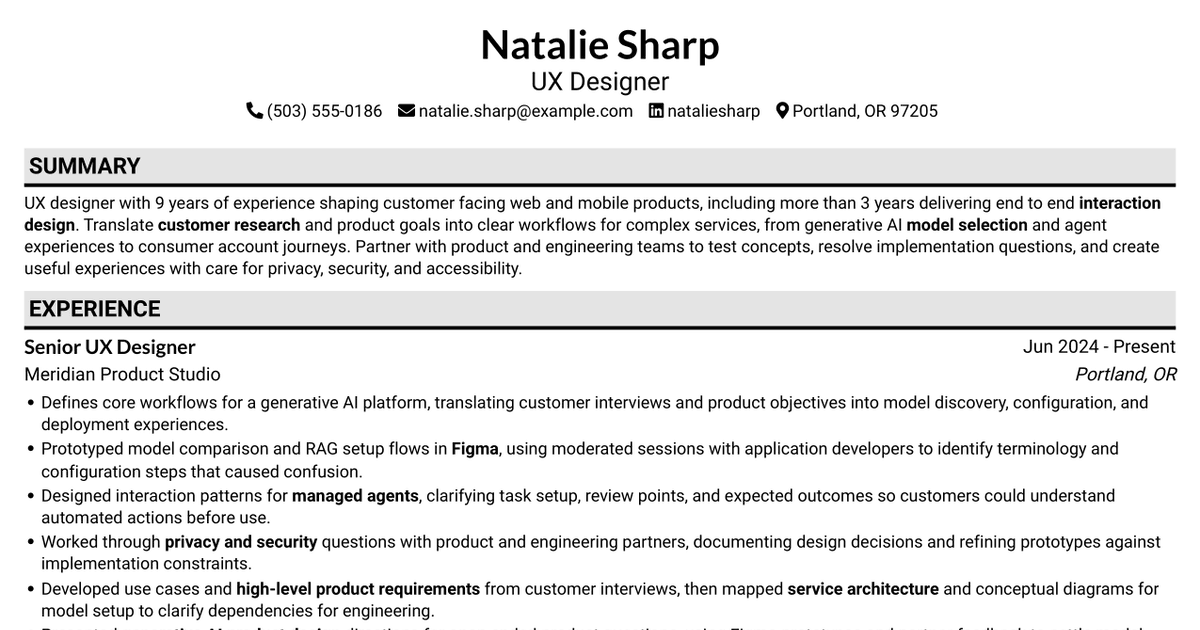 7 UX Designer - AI/ML Resume Templates with Example
