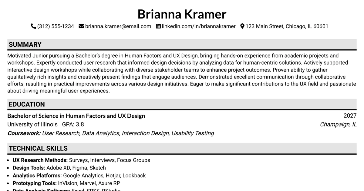 33 UX Research Intern Resume Templates with Example 2026 (ATS-Optimized)