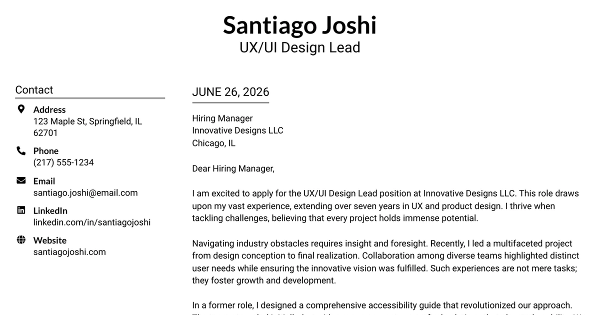 30+ UX/UI Design Lead Cover Letter Templates with Example 2026