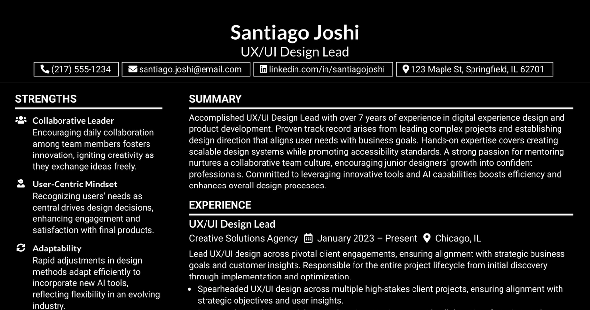 33 UX/UI Design Lead Resume Templates with Example 2026 (ATS-Optimized)