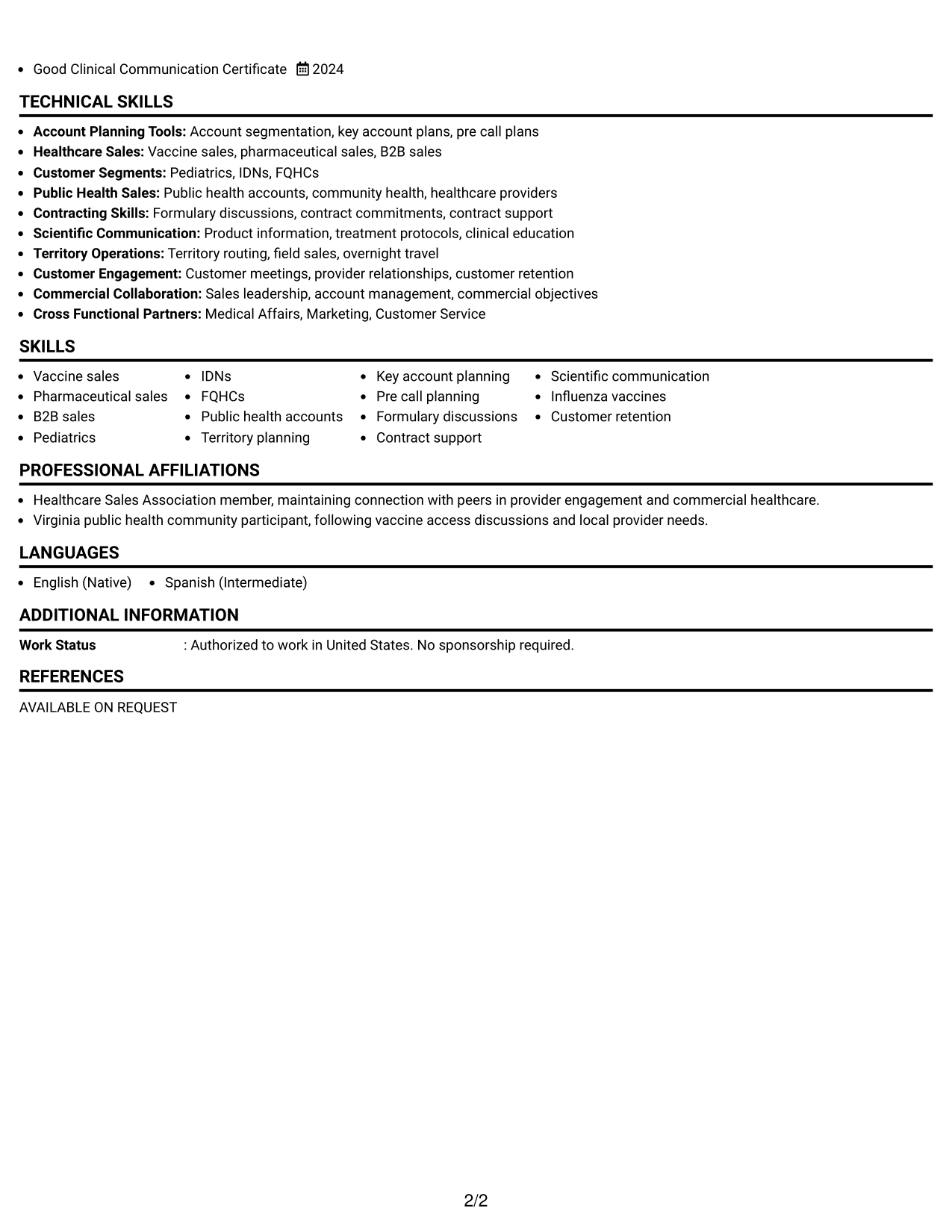 Resume Example Page 2