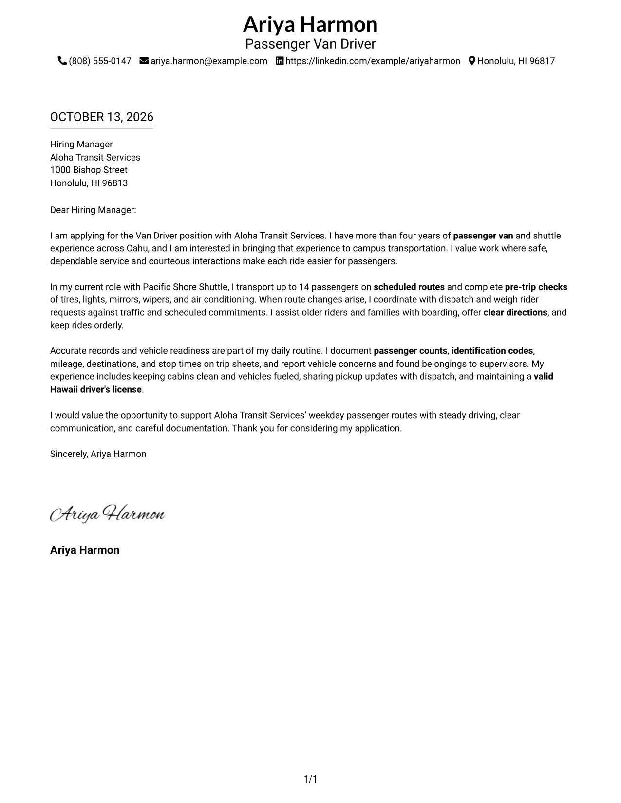 Cover Letter Example Page 1