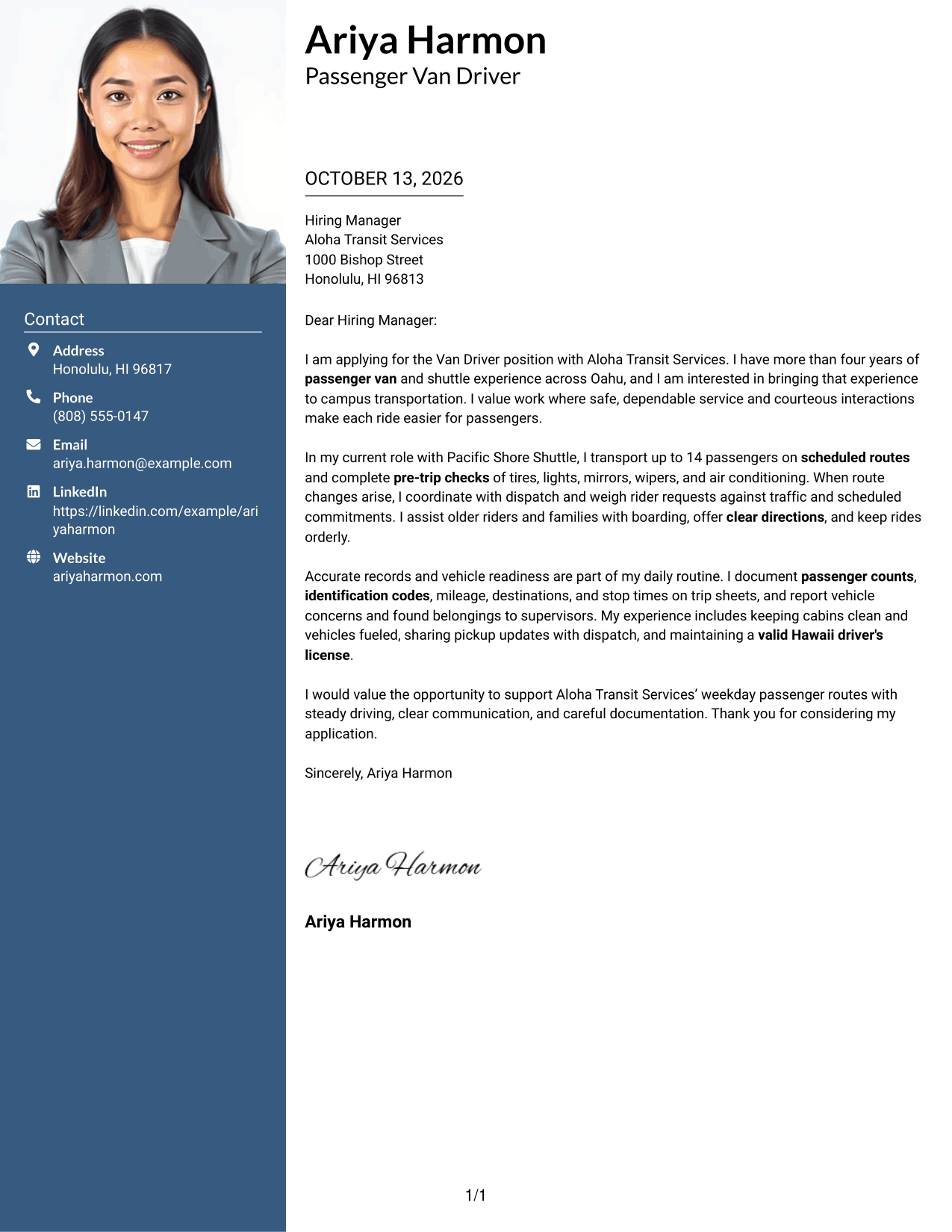 Cover Letter Example Page 1