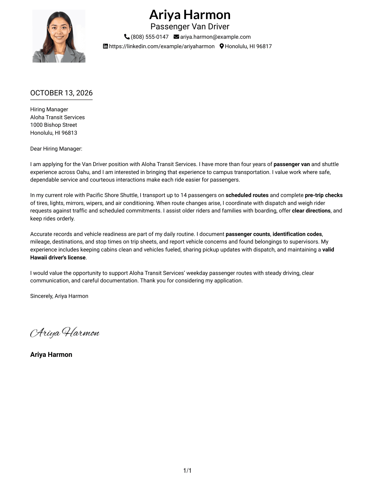 Cover Letter Example Page 1