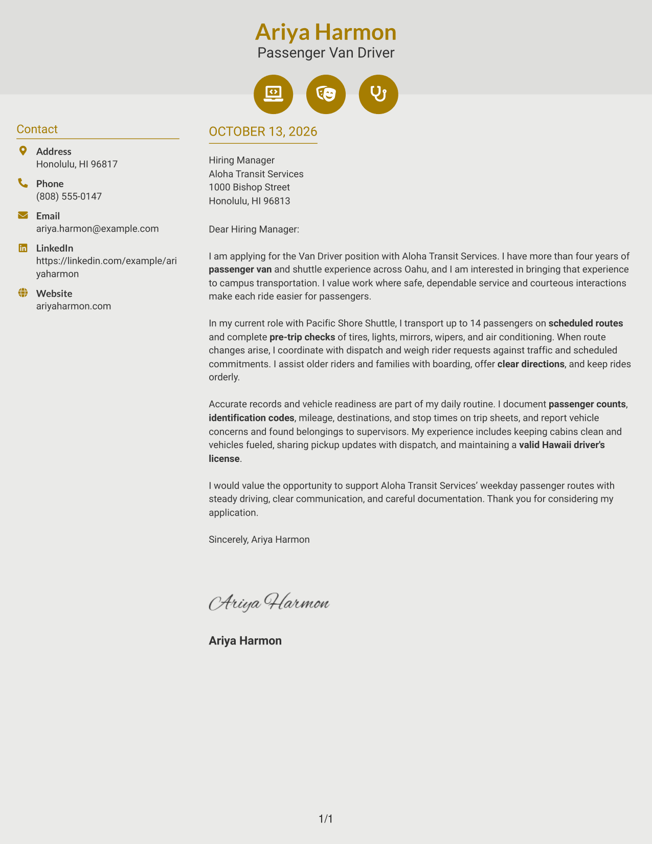 Cover Letter Example Page 1