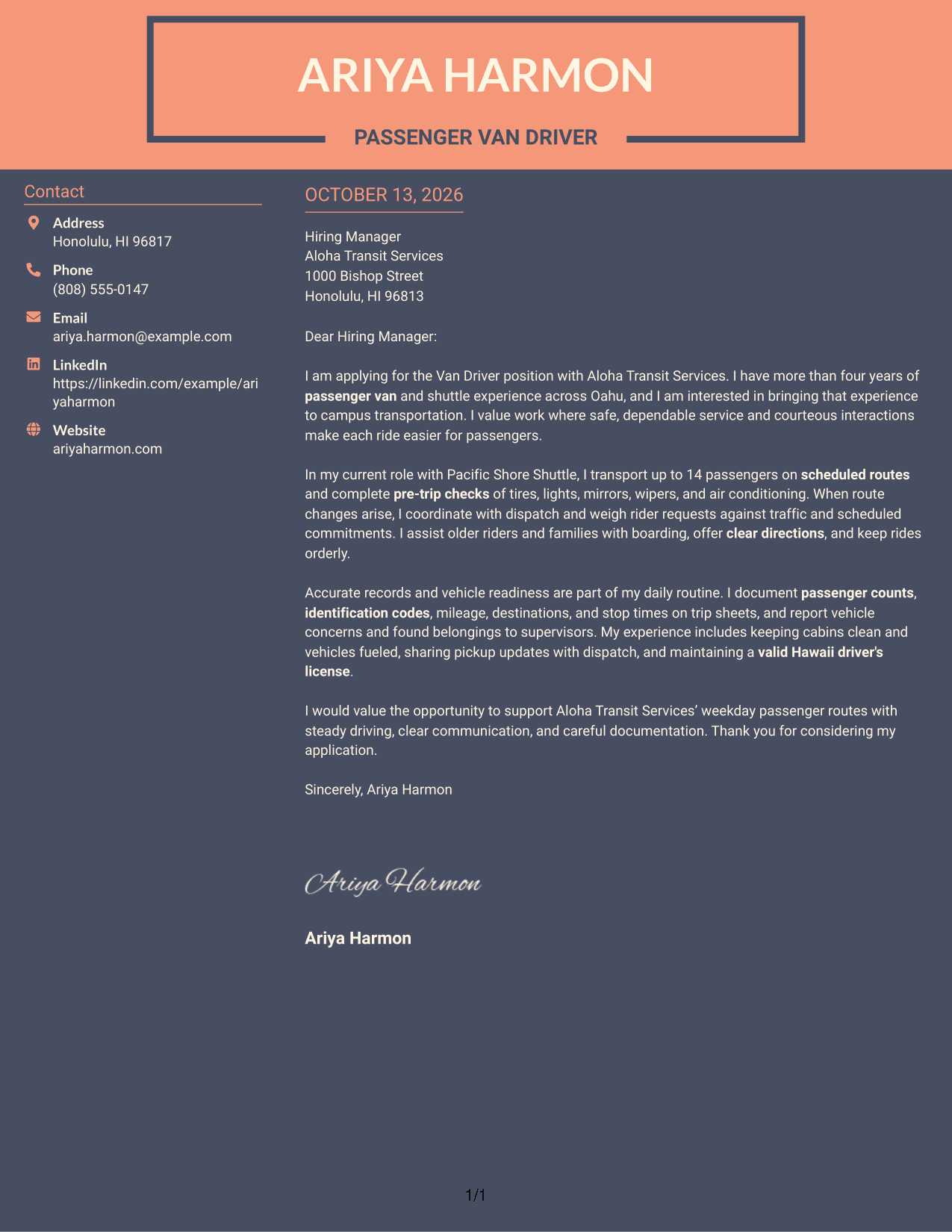 Cover Letter Example Page 1