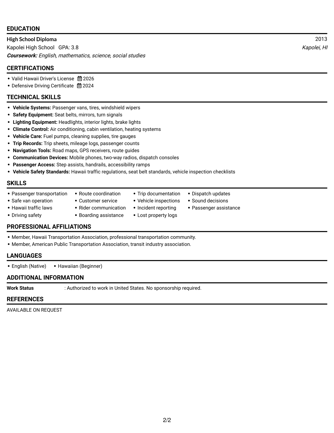 Resume Example Page 2