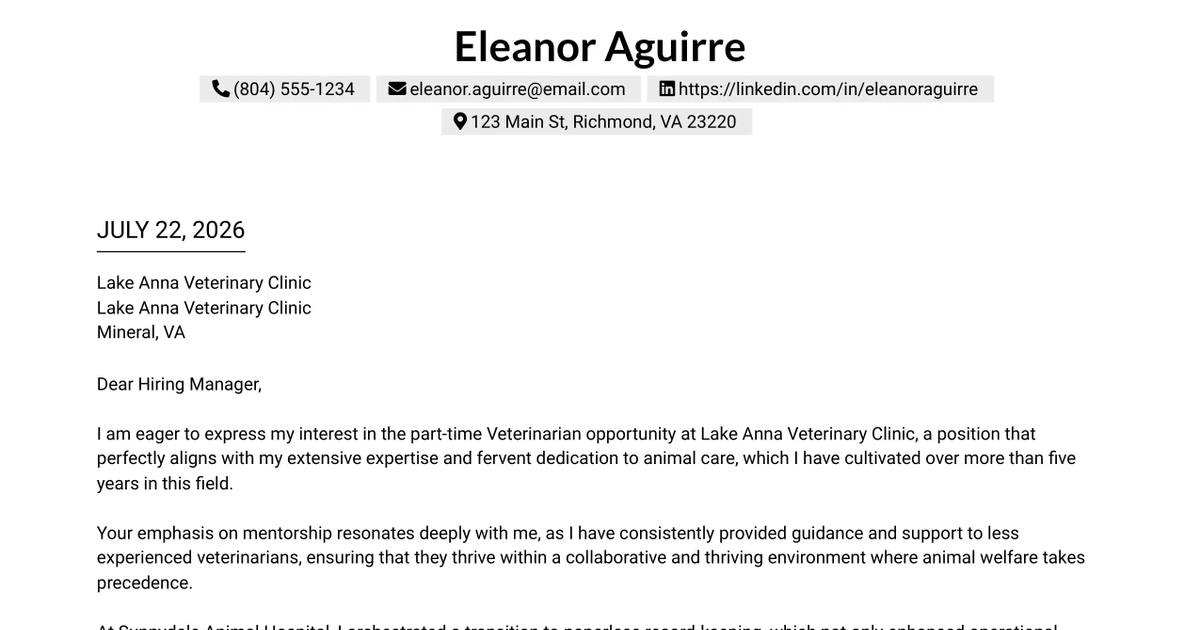 30+ Veterinarian Cover Letter Templates with Example 2026