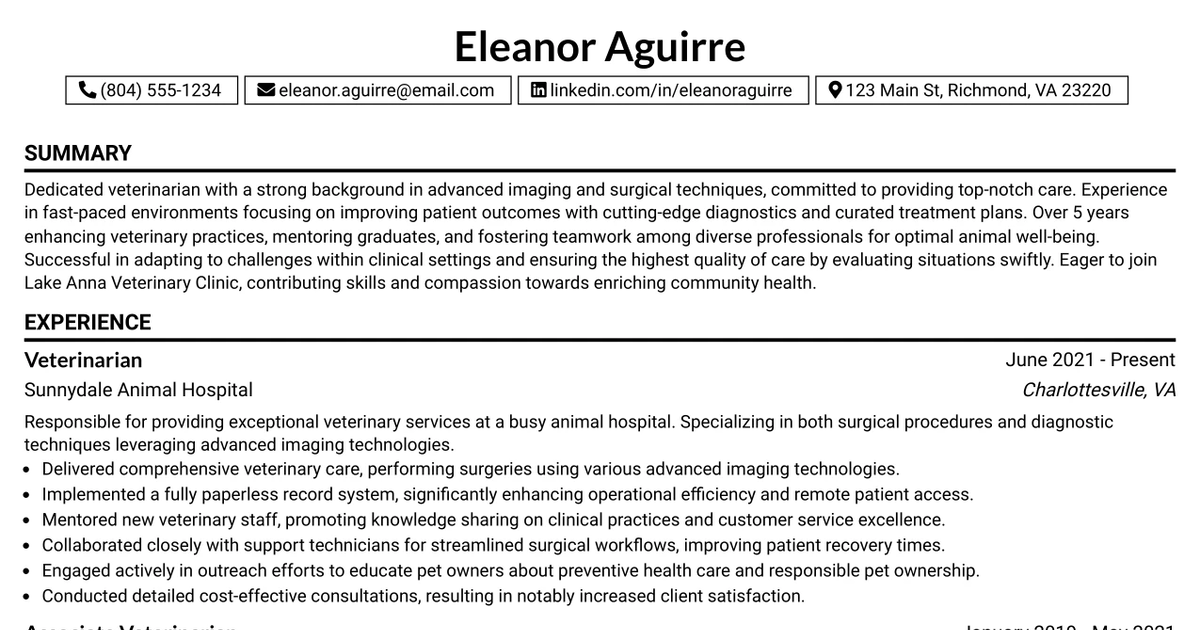 33 Veterinarian Resume Templates with Example 2026 (ATS-Optimized)
