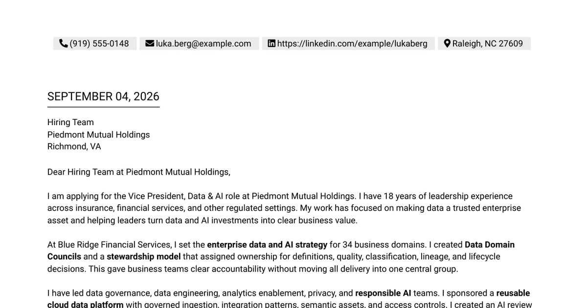 30+ Vice President, Data & AI Cover Letter Templates with Example 2026