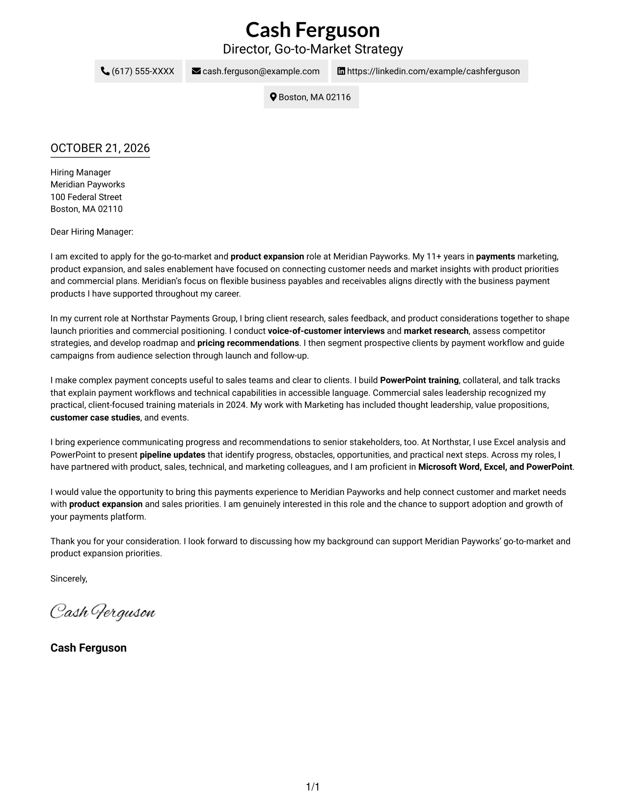 Cover letter example — page 1