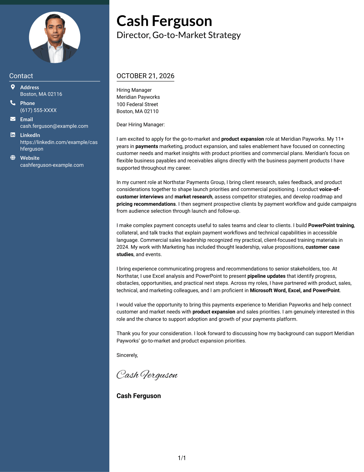 Cover letter example — page 1