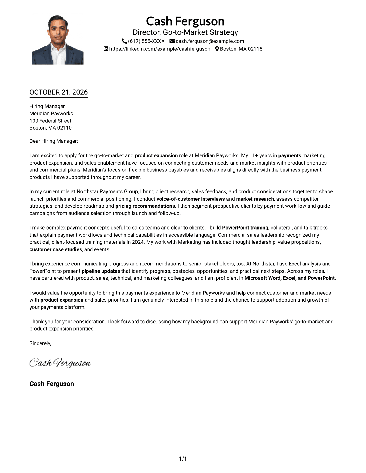 Cover letter example — page 1