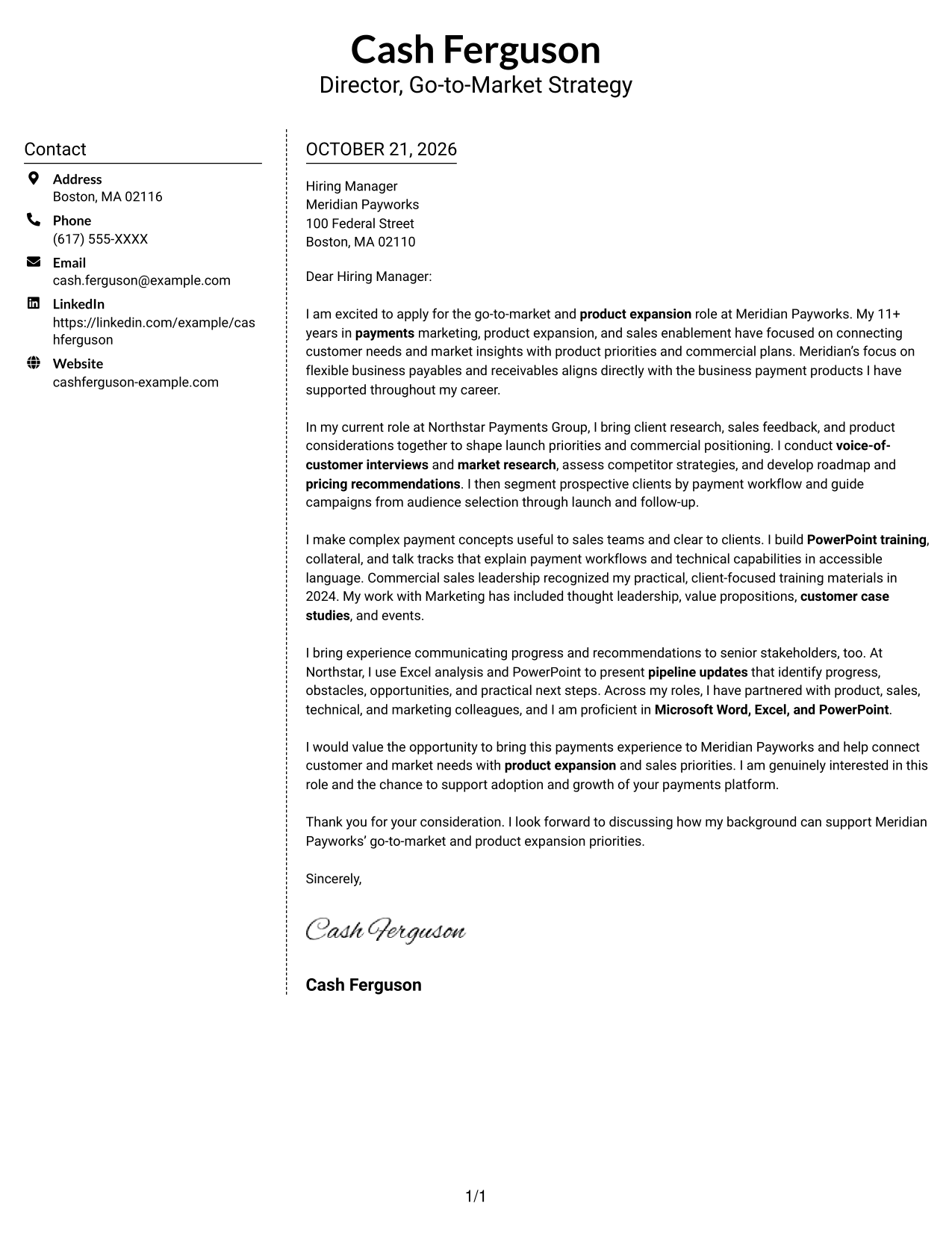 Cover letter example — page 1