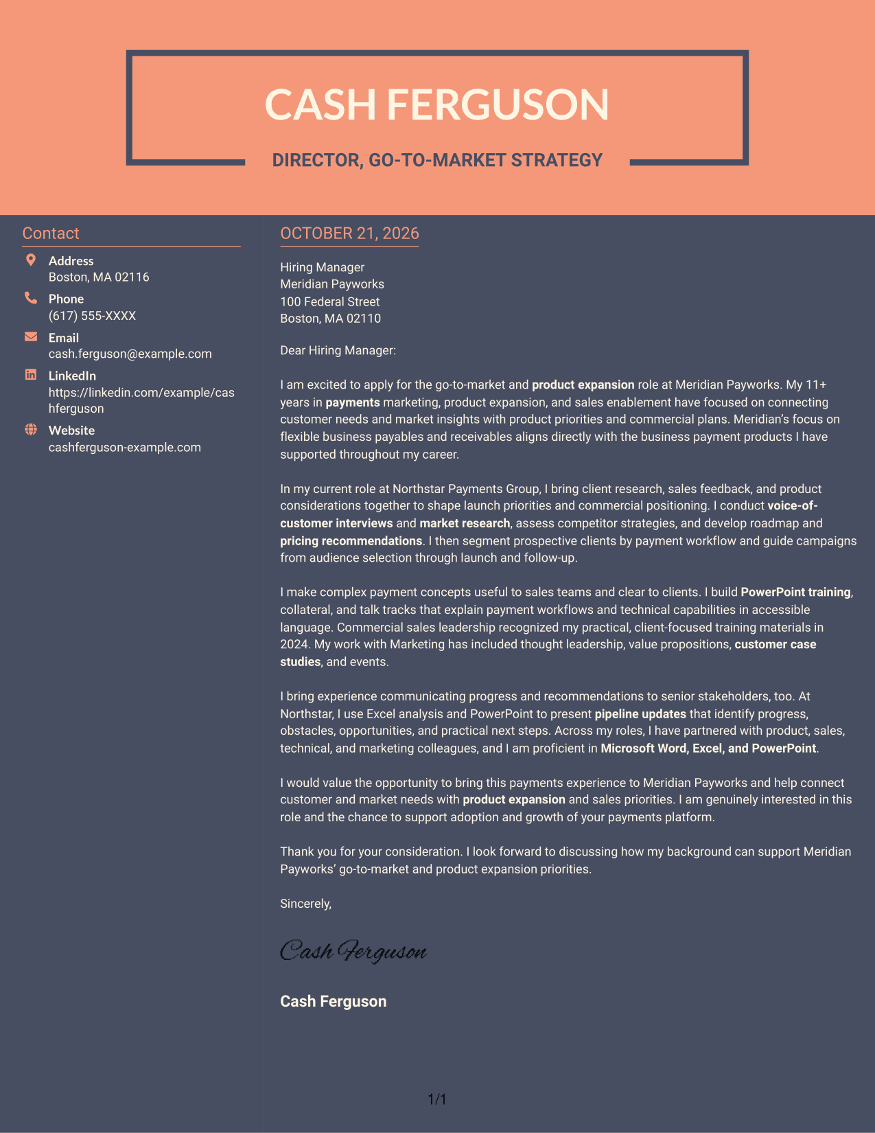Cover letter example — page 1