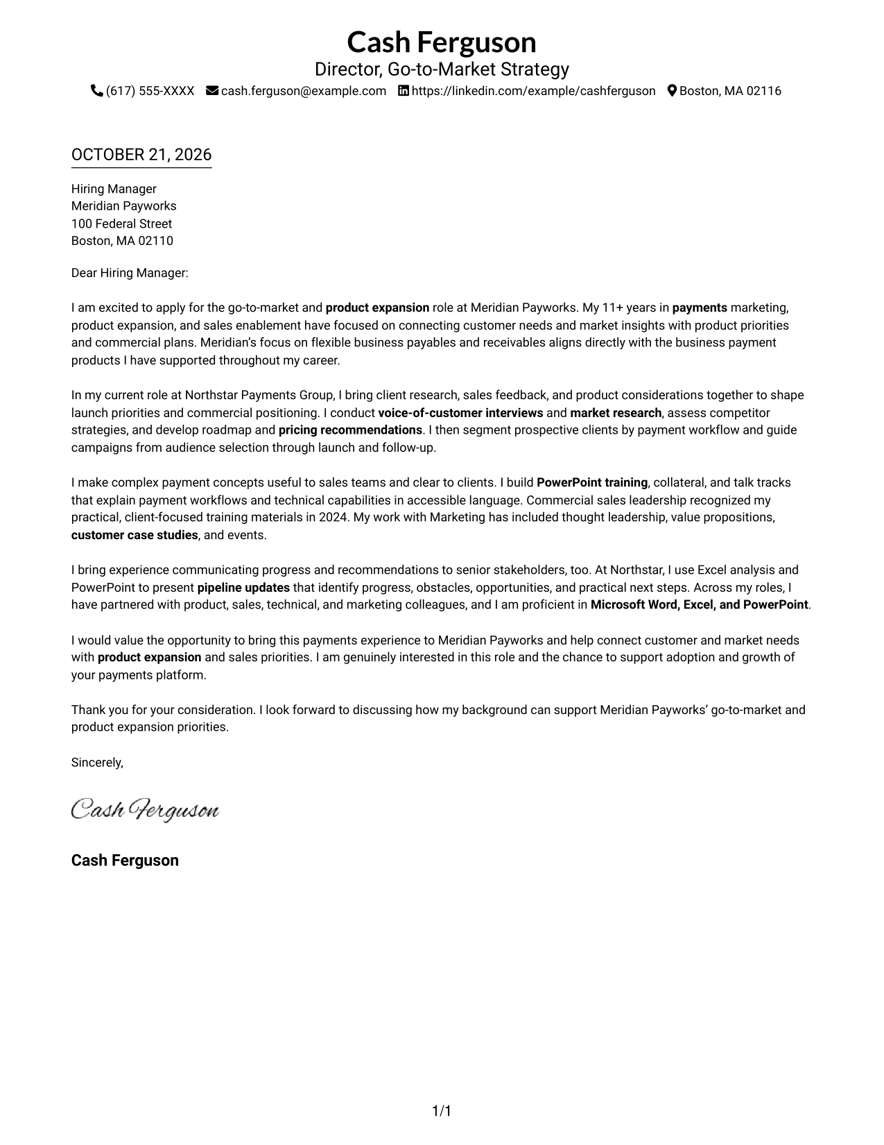 Cover letter example — page 1