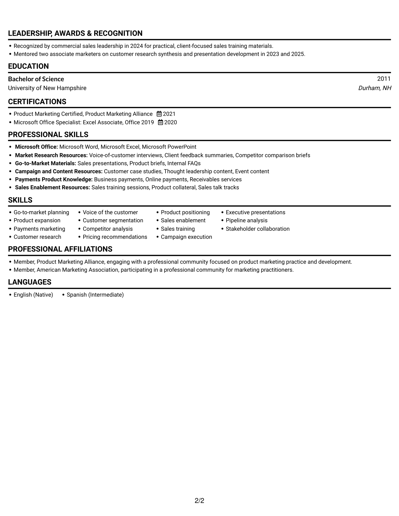 Resume example — page 2