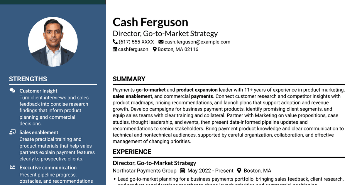 7 Vice President, Go-to-Market and Product Expansion Manager - Payments Resume Templates with Example