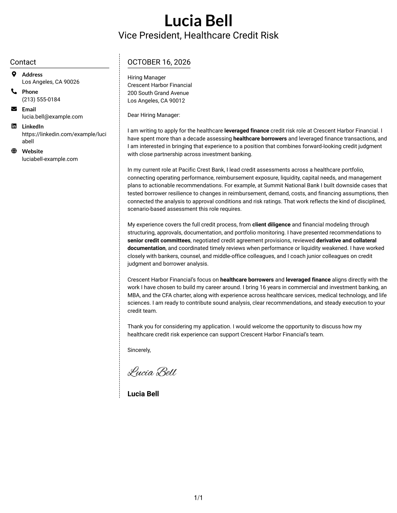 Cover letter example — page 1