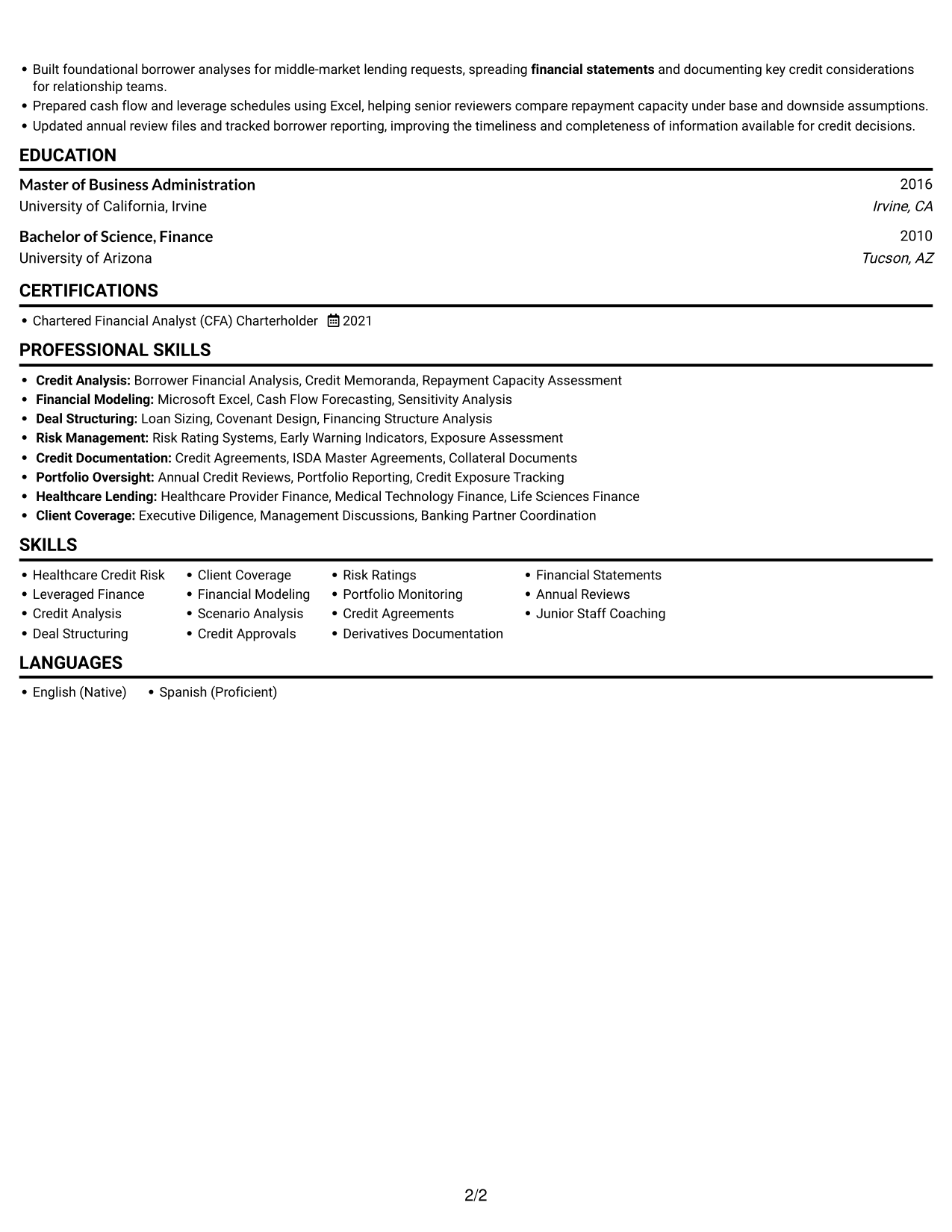 Resume example — page 2