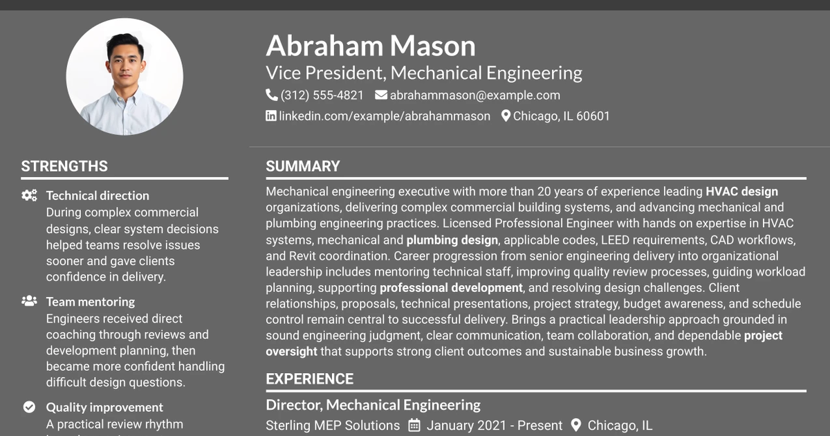 33 Vice President - Mechanical Resume Templates with Example 2026 (ATS-Optimized)