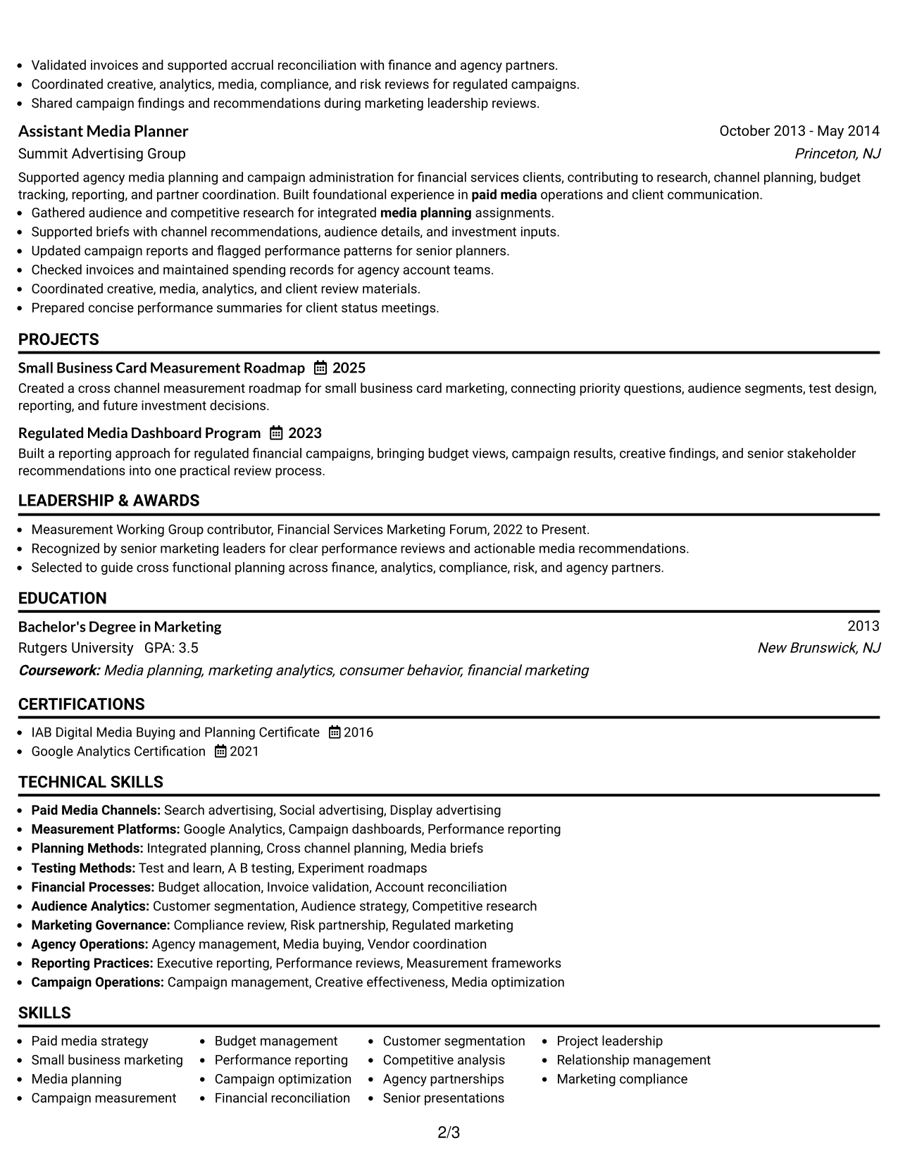 Resume Example Page 2
