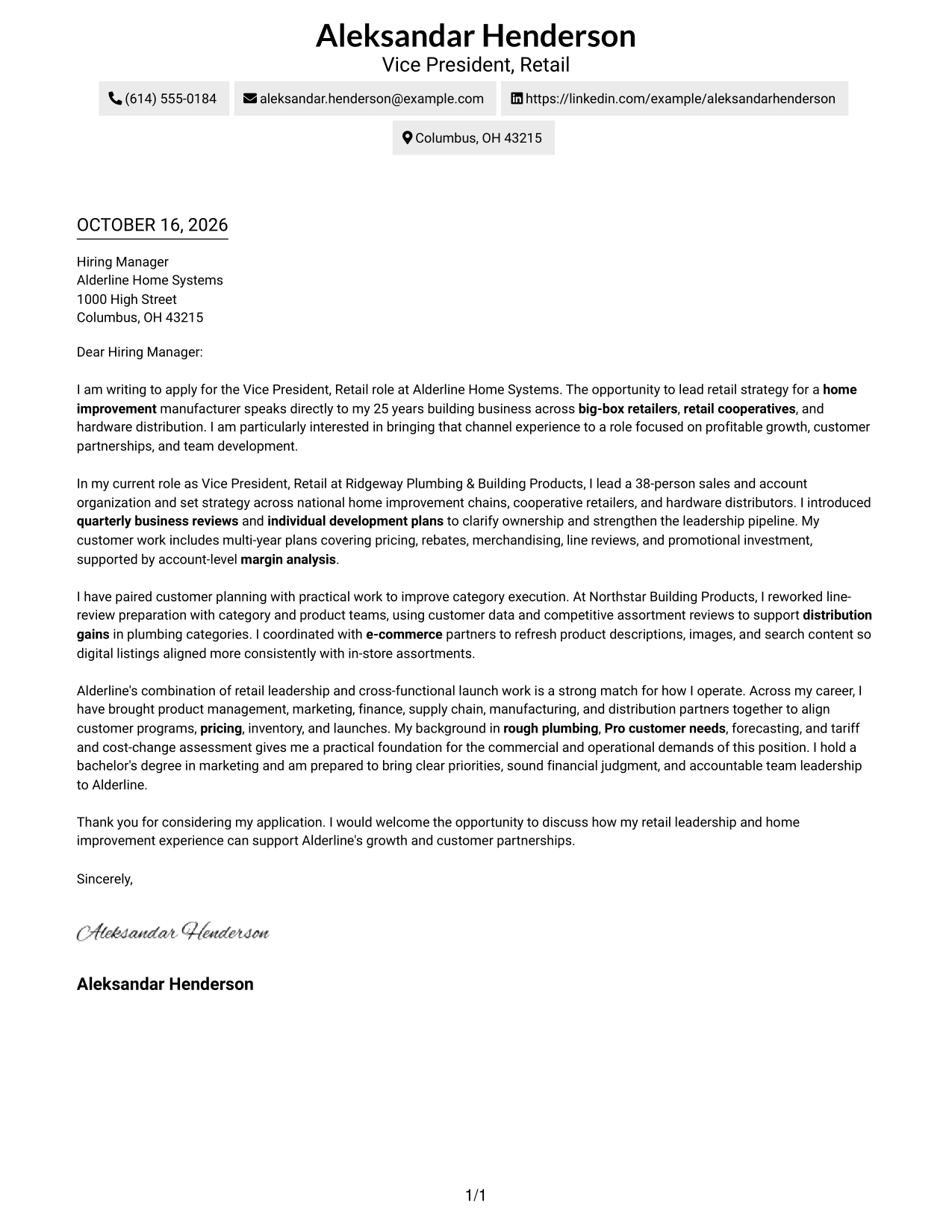 Cover letter example — page 1