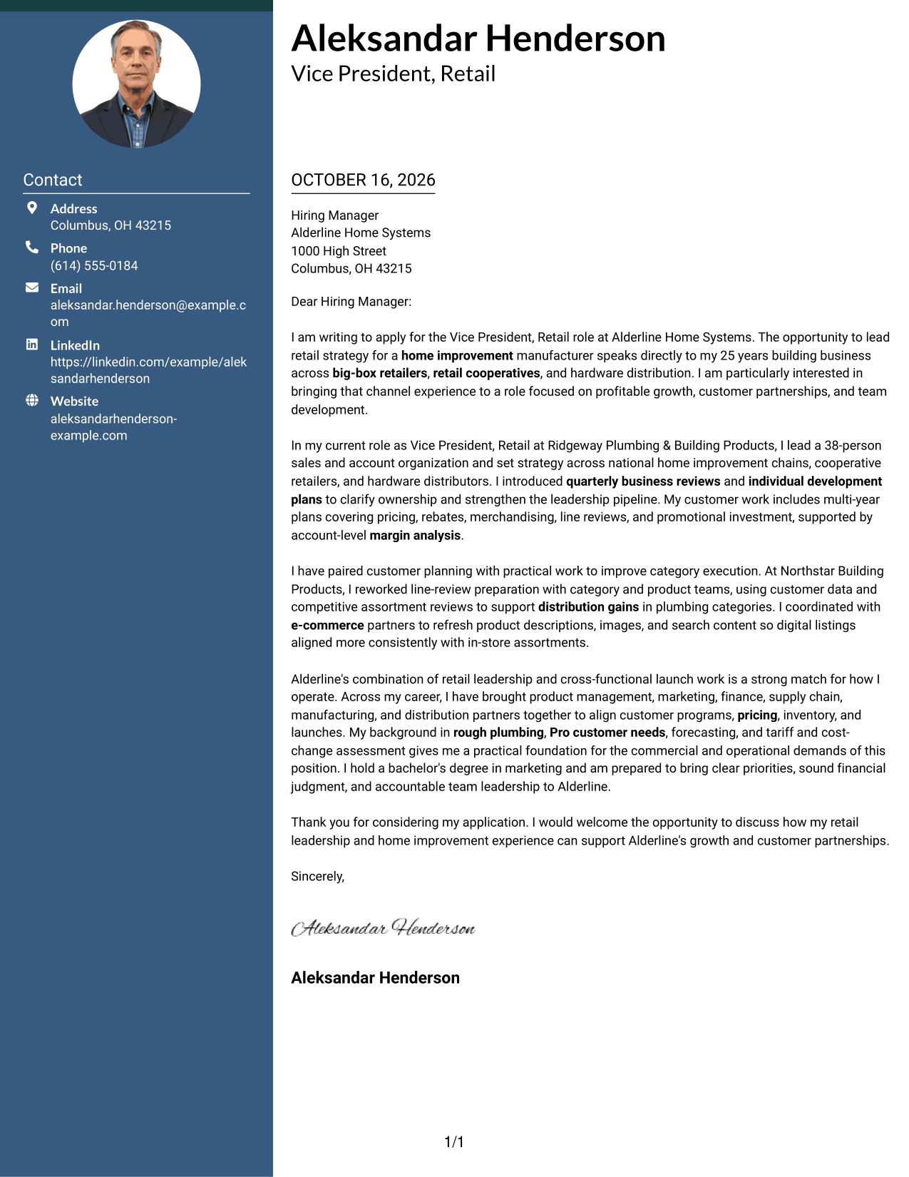 Cover letter example — page 1