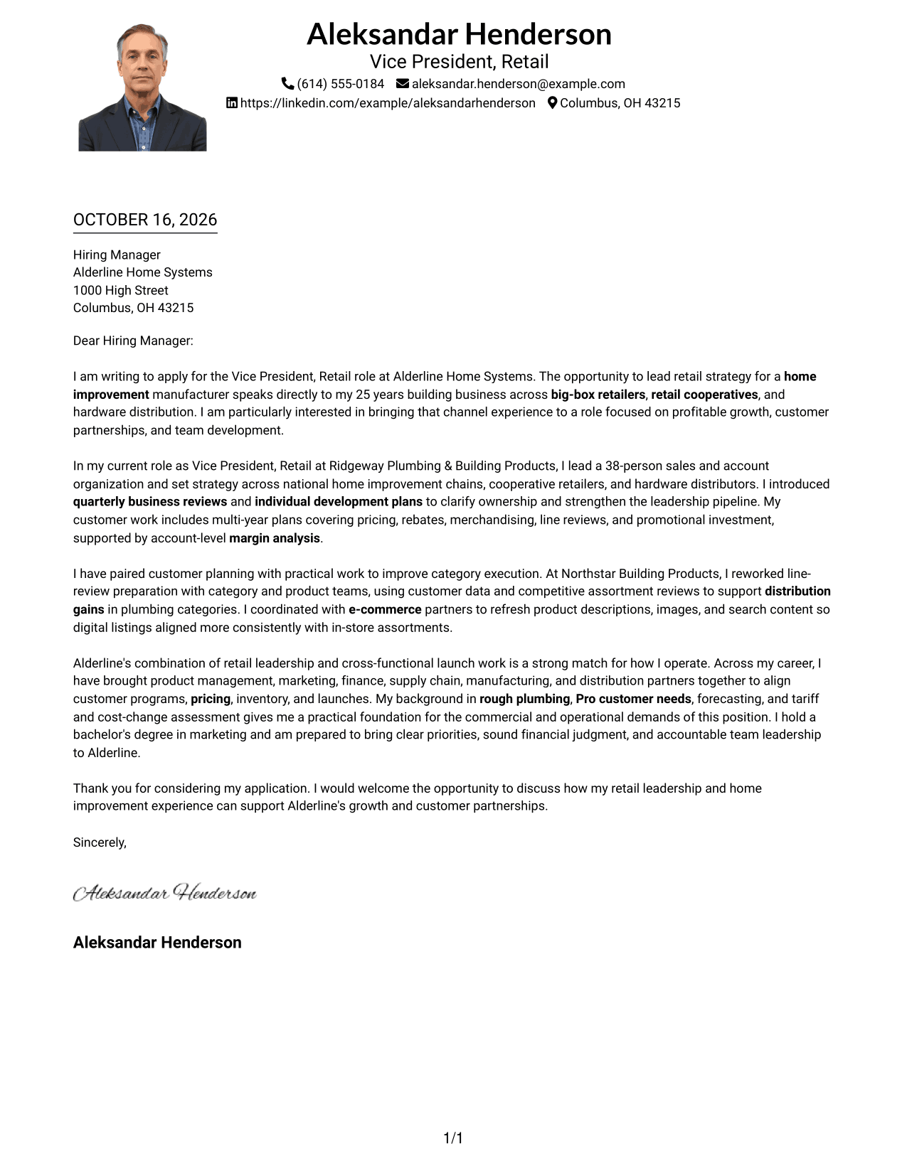 Cover letter example — page 1