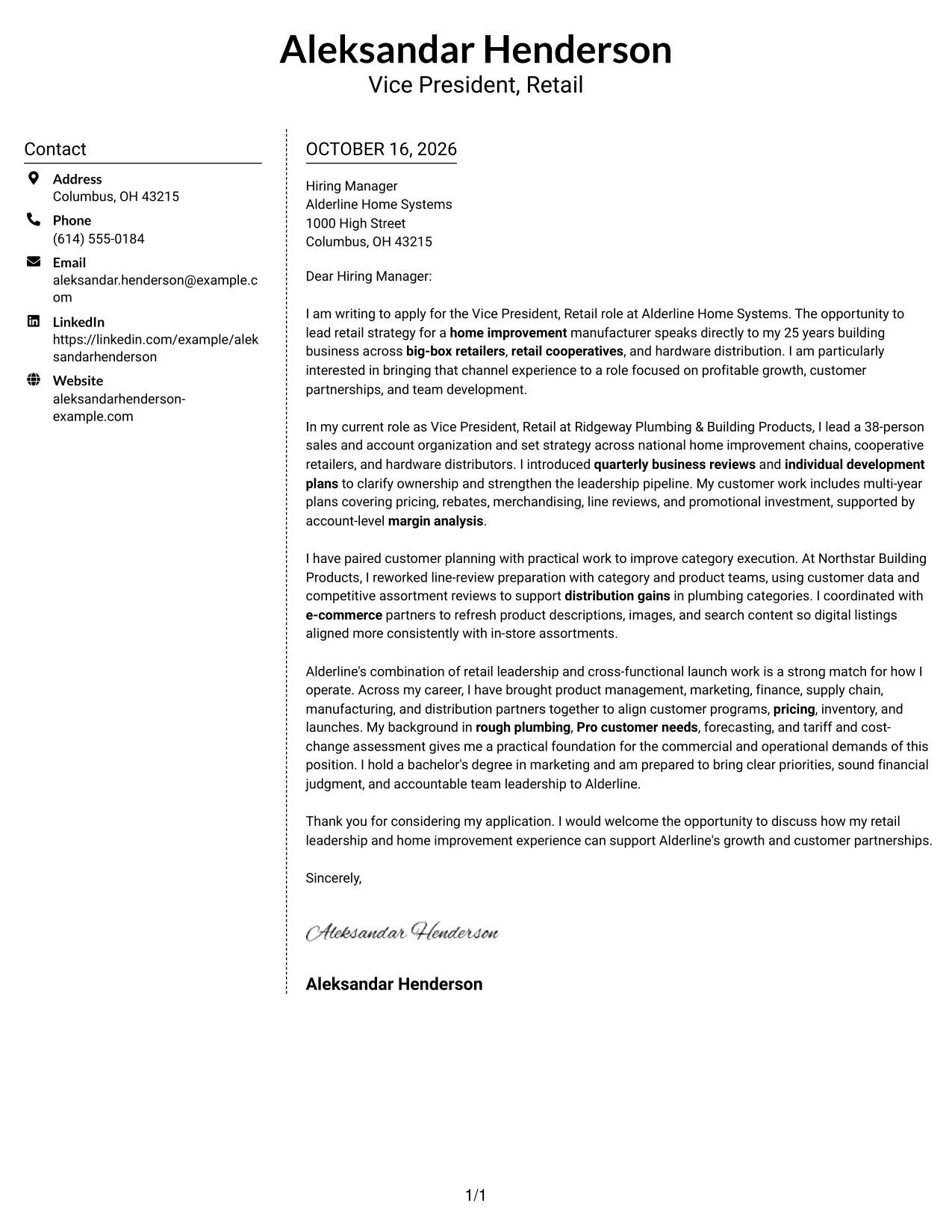 Cover letter example — page 1