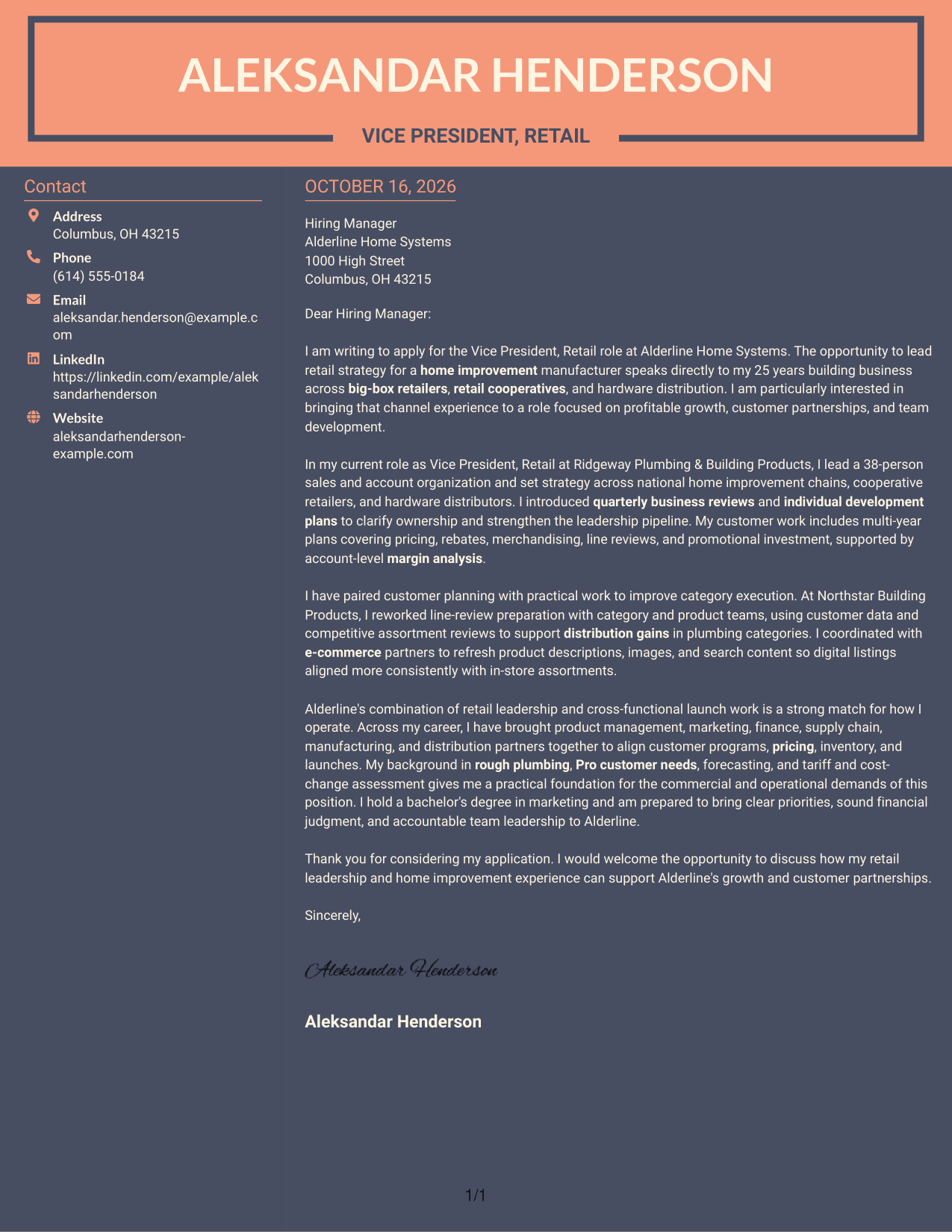 Cover letter example — page 1