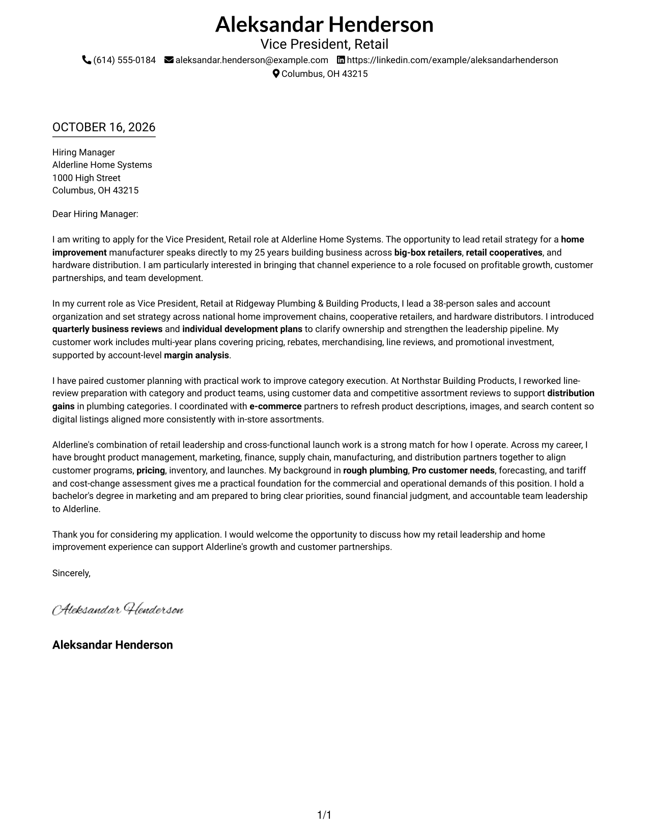 Cover letter example — page 1