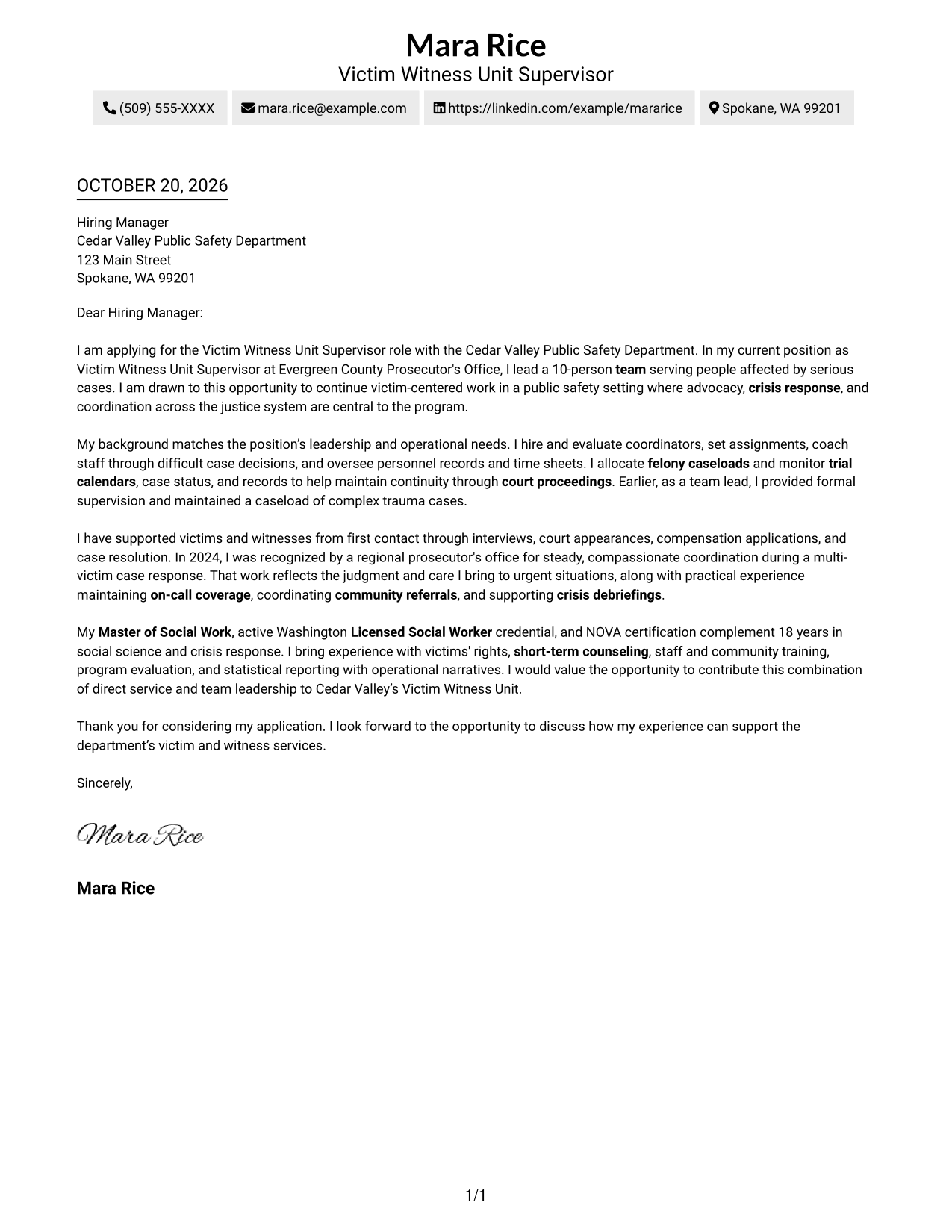 Cover letter example — page 1