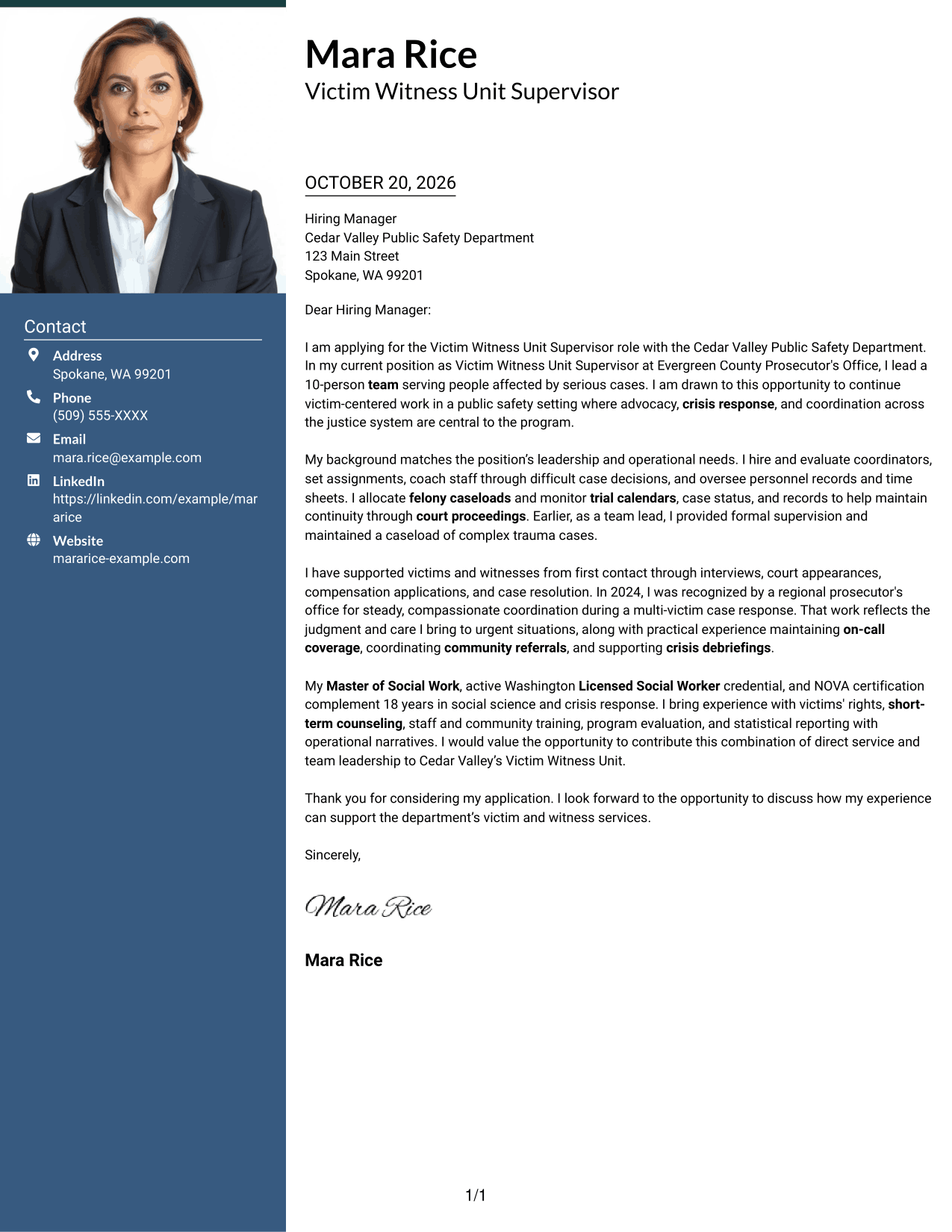 Cover letter example — page 1