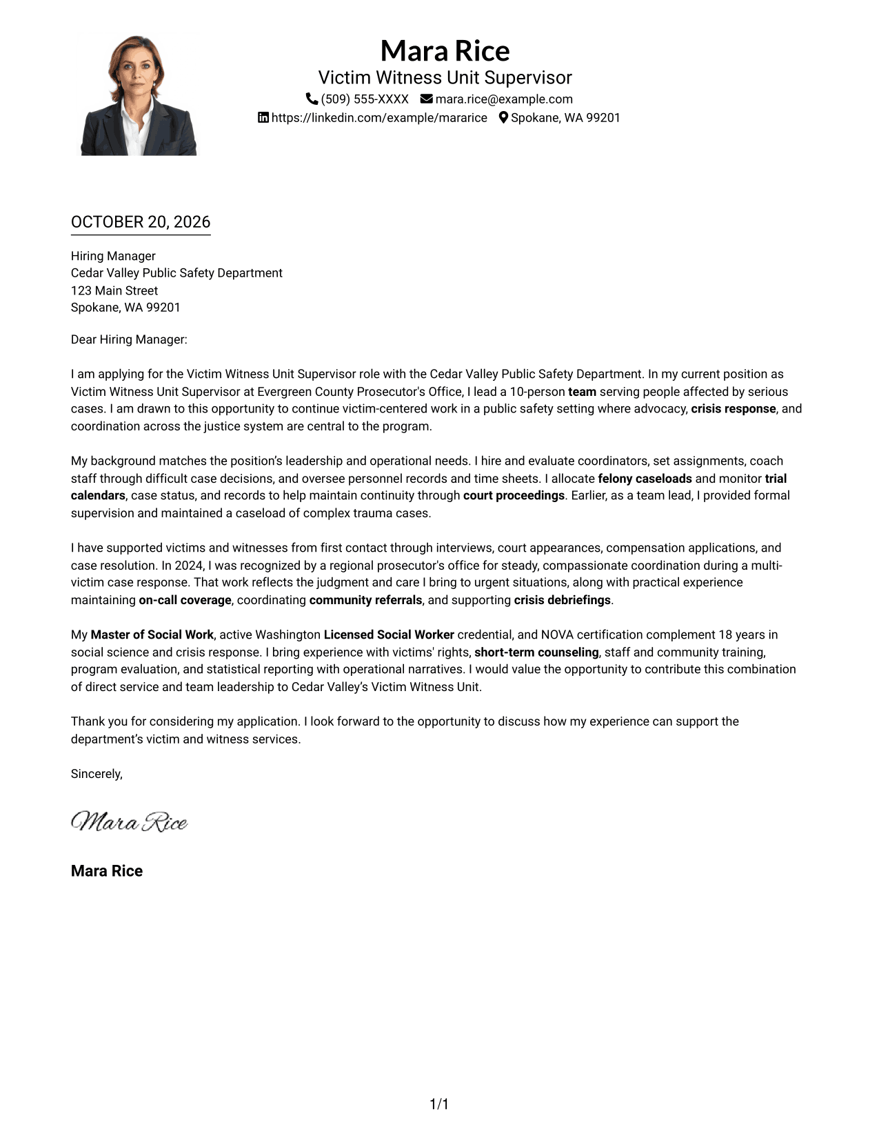 Cover letter example — page 1