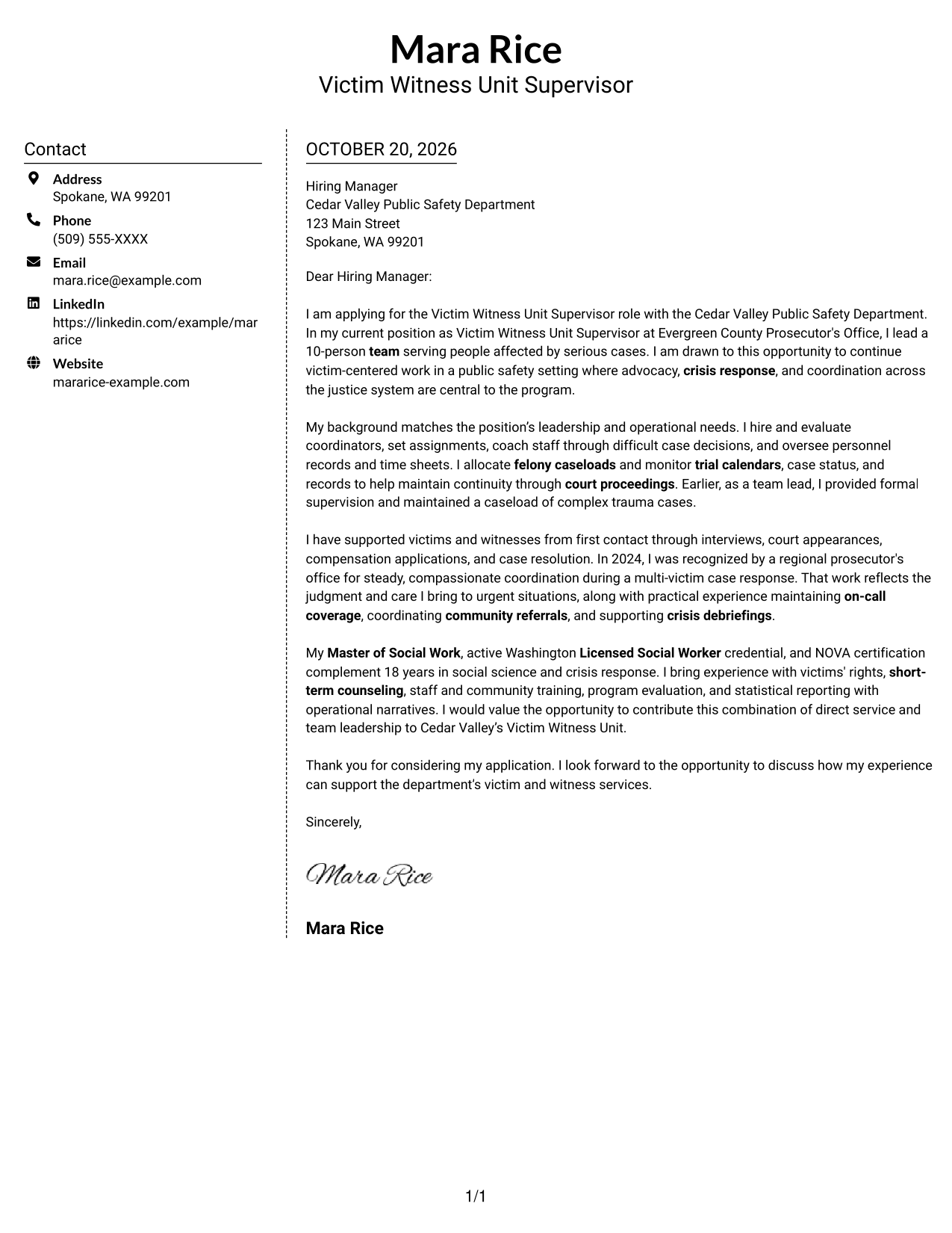 Cover letter example — page 1
