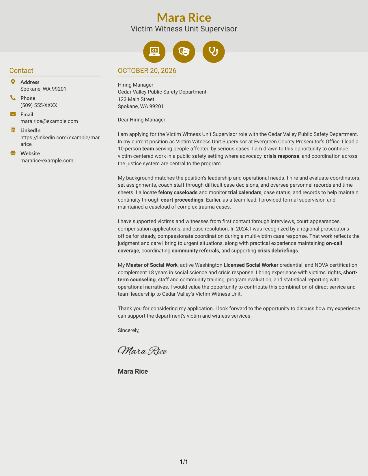 Cover letter example — page 1