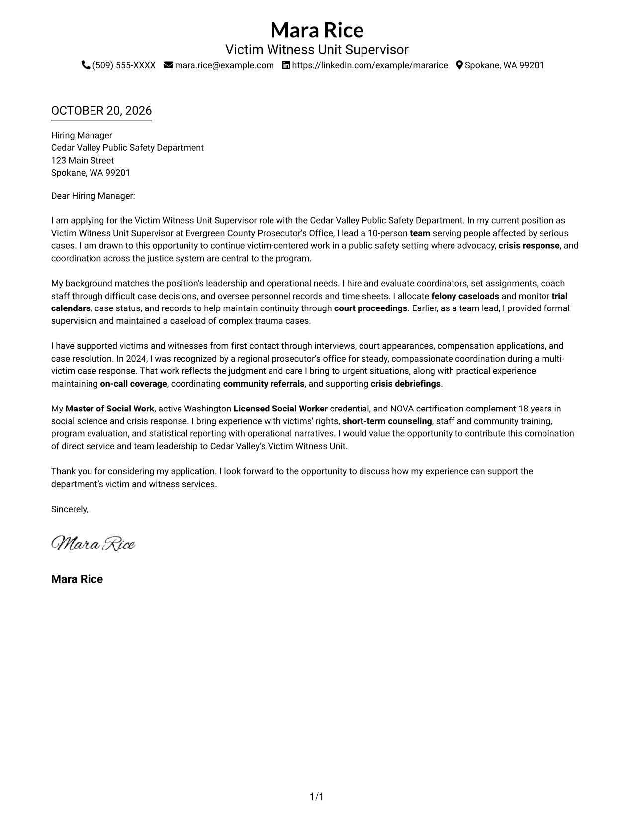 Cover letter example — page 1