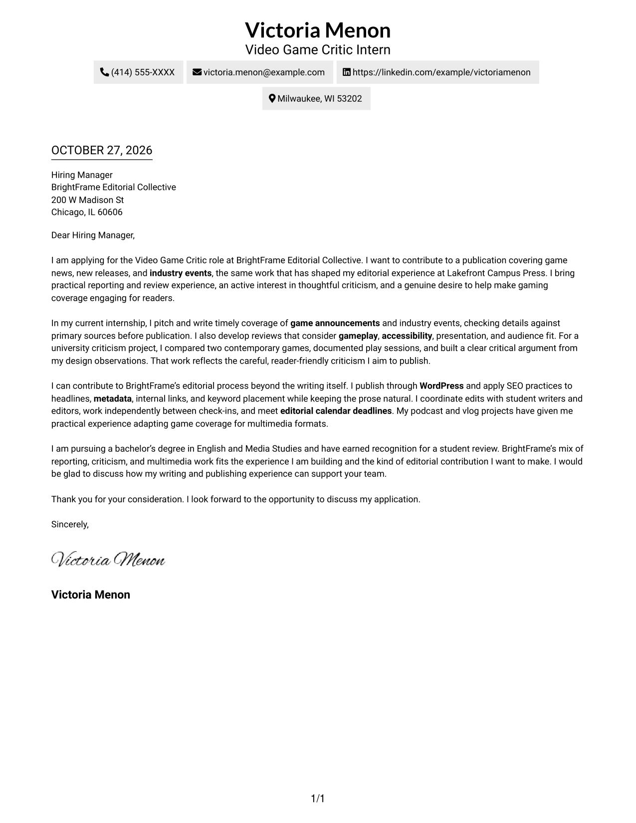 Cover letter example — page 1