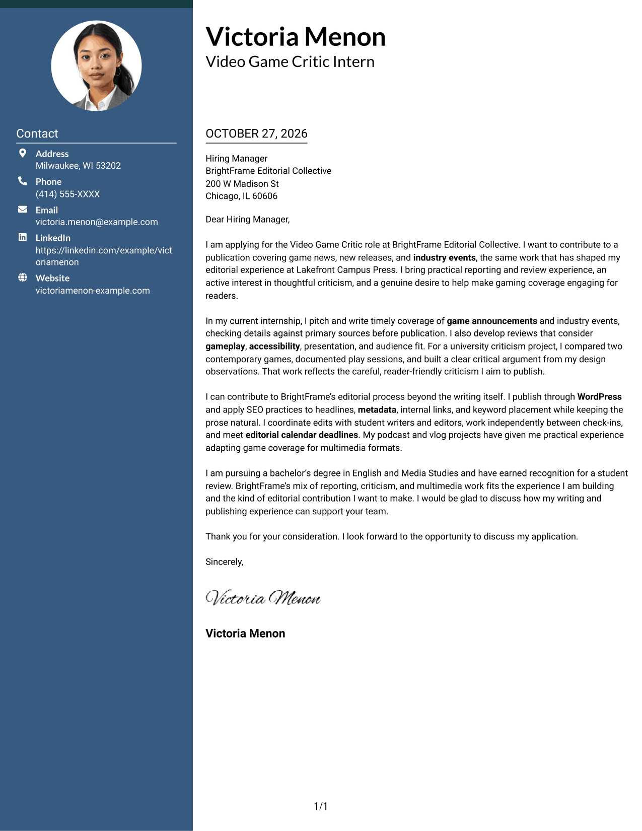 Cover letter example — page 1