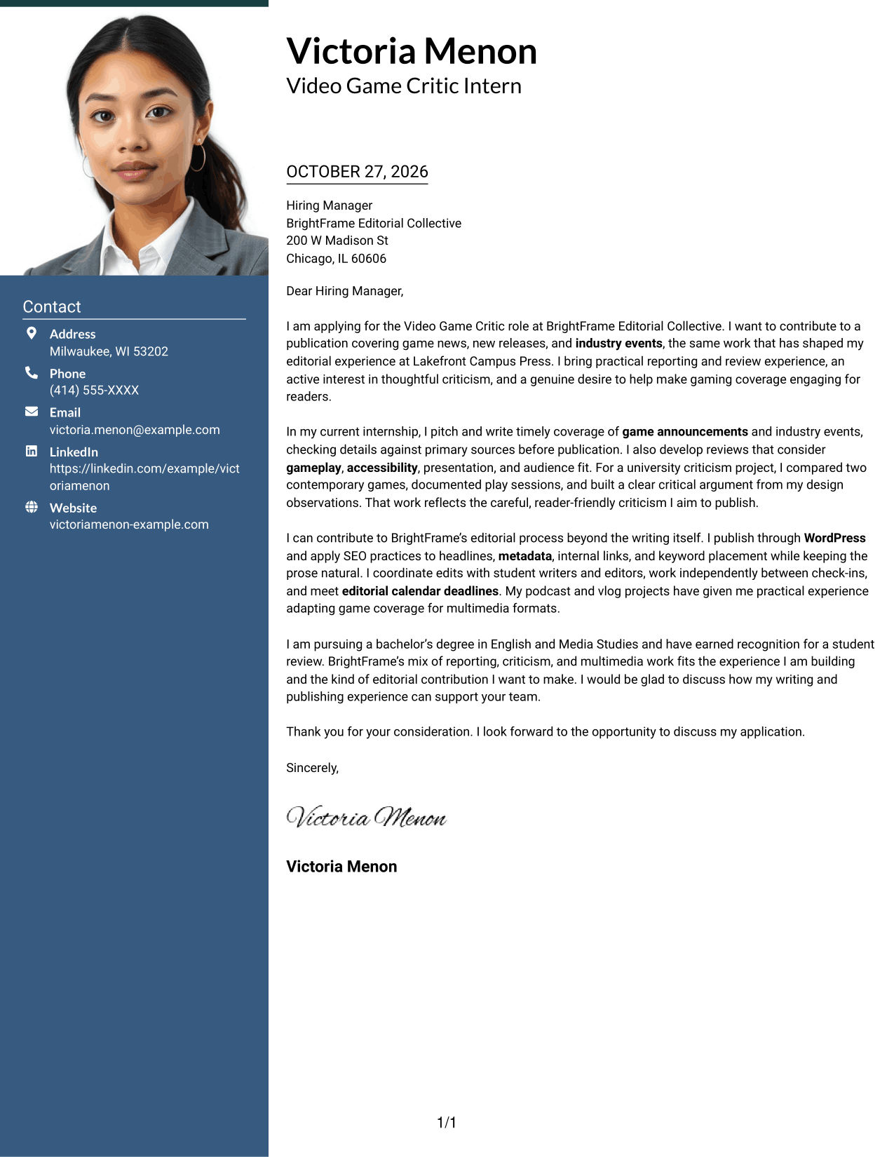 Cover letter example — page 1