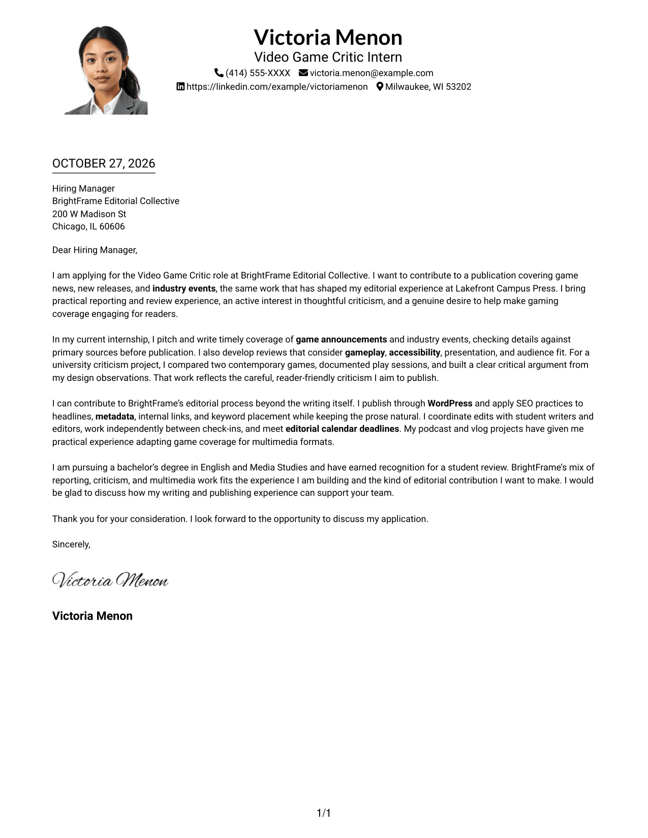 Cover letter example — page 1