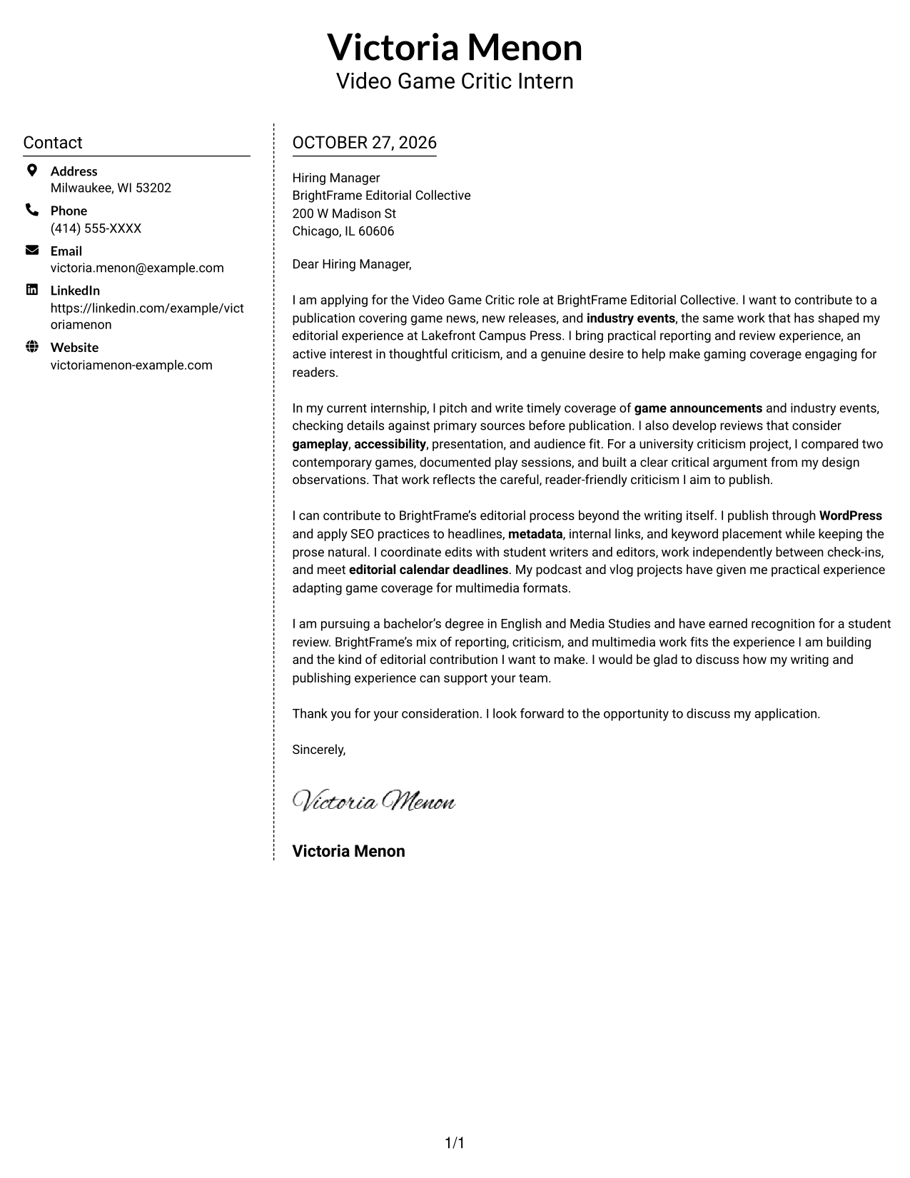 Cover letter example — page 1