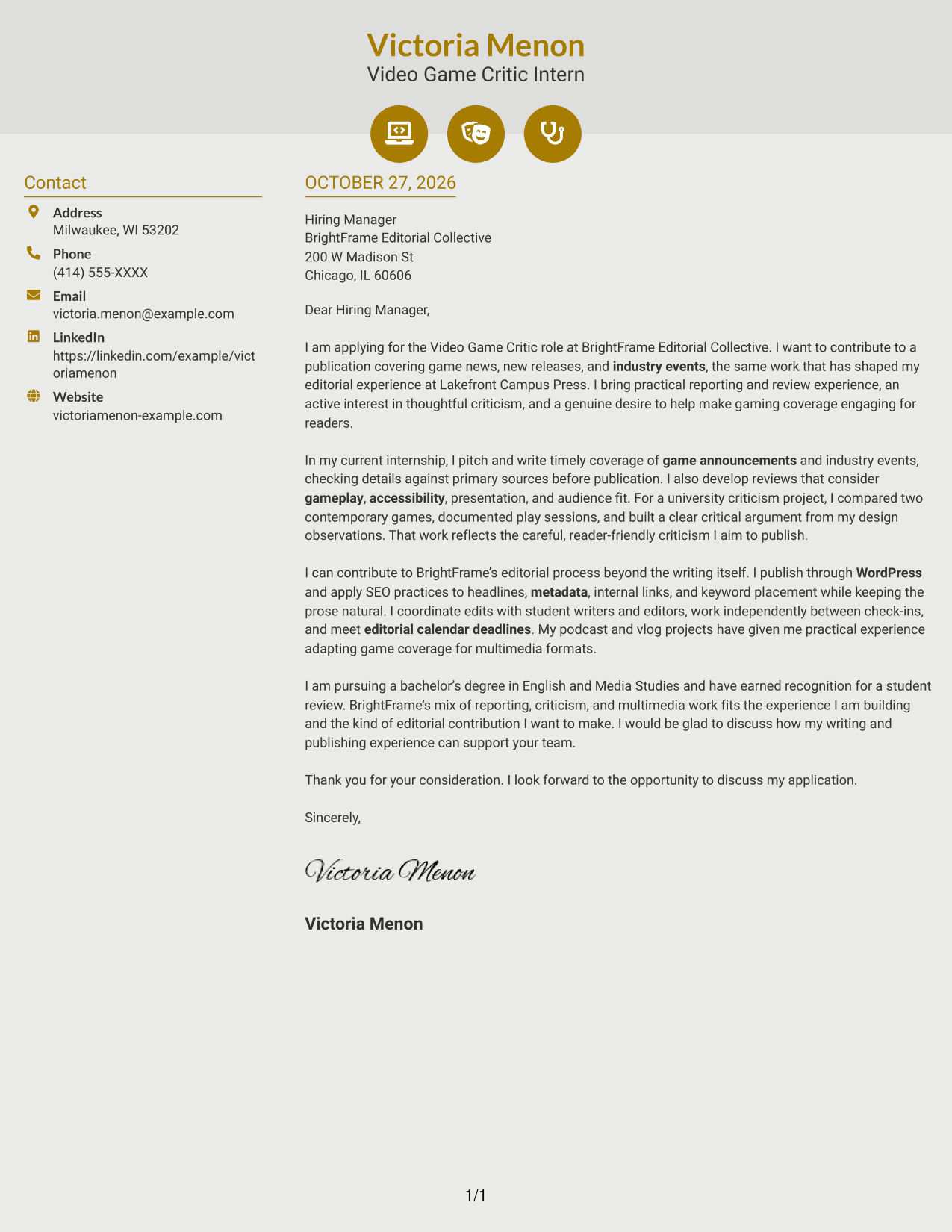 Cover letter example — page 1